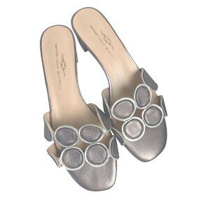 Brenda Zaro shoes 2’block heel backless mules 39.5 Taupe & Silver